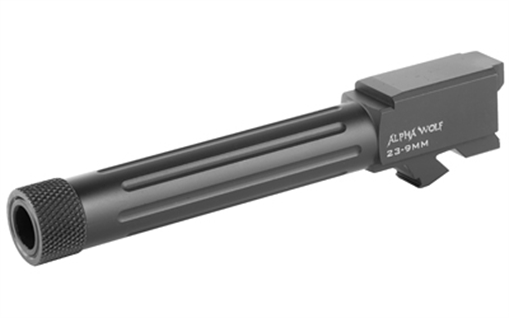 Lone Wolf Distributors AlphaWolf Barrel, 9MM, Salt Bath Nitride Coated, Threaded/Fluted, 416R Stainless Steel, Conversion to 9mm Stock Length, Fits Glock, Includes Thread Protector, Made in the USA AW-239TH