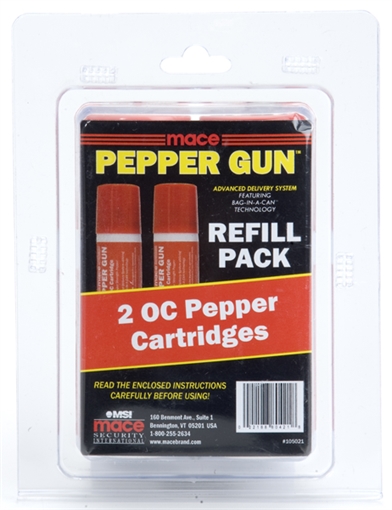 MACE BRAND PEPPER GUN 2 PACK OC REFILL CARTRIDGES 80421