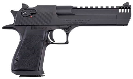Magnum Research Desert Eagle, MKXIX, Single Action, Semi-automatic, Metal Frame Pistol, Full Size, 44 Magnum, 6" Barrel, Aluminum, Carbon Steel Slide, Black Oxide Finish, Black, Hogue Grips, Fixed Sights, Ambidextrous Thumb Safety, 8 Rounds, 1 Magazine DE4