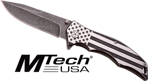 MC MTECH 3.75" DROP POINT FOLDER BLACK/WHITE FLAG SS MXA849AS