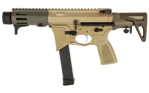 Maxim Defense Industries MD9 904S, Semi-automatic Rifle, SBR, 9MM, 4.5" Barrel, MLOK Handguard, Anodized Finish, Flat Dark Earth (Arid), BCM Gunfighter Grip, Maxim SCW Stock, ALG Defense Combat Trigger, Radian Raptor Charging Handle, Radian Talon Ambidextr