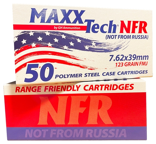 Maxxtech NFR Steel Case Rifle Ammunition 7.62x39mm 123gr FMJ Boxer Primed 2330 fps 50/ct MTNFR762