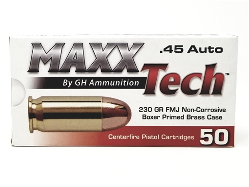 Maxxtech Brass Casefire Handgun Ammunition .45 ACP 230 gr FMJ 1000/ct PTGB45BC