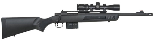 Mossberg MVP, Bolt Action, 762NATO, 16.25" Barrel, 1:10 Twist, Matte Blued Finish, Black Synthetic Stock, Vortex Optics Scout 2-7X Scope, 10Rd, Ghost Ring Sight, 11" Forward Mounted Picatinny Rail 27793