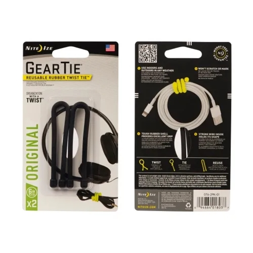 Nite-Ize Gear Tie Reusable Rubber Twist Tie GT6-2PK-01