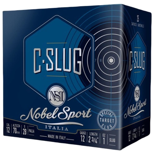 Nobel Sport C-Slug Shotshell 12ga 2-3/4" 1oz 1378 fps Slug 25/ct ANSCSLUG