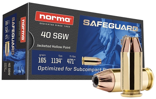 Norma Ammunition Safeguard 40S&W 165gr Jacketed Hollow Point 50 Per Box/20 Case 801407887
