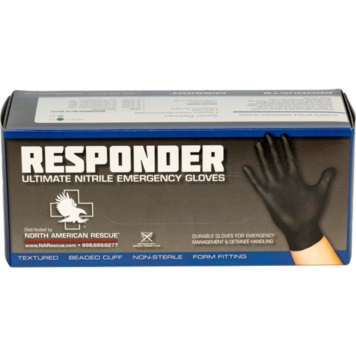 North American Rescue Responder Black Nitrile Gloves - Box of 100 70-0322