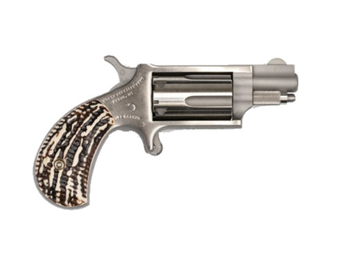North American Mini Revolver 22 Magnum, 1.625" Barrel, Stainless Steel, Red Stag Grip, 5rd
