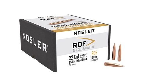 Nosler RDF 22 CALIBER (0.224'') HOLLOW POINT BOAT TAIL 85GR 100/BOX 53441