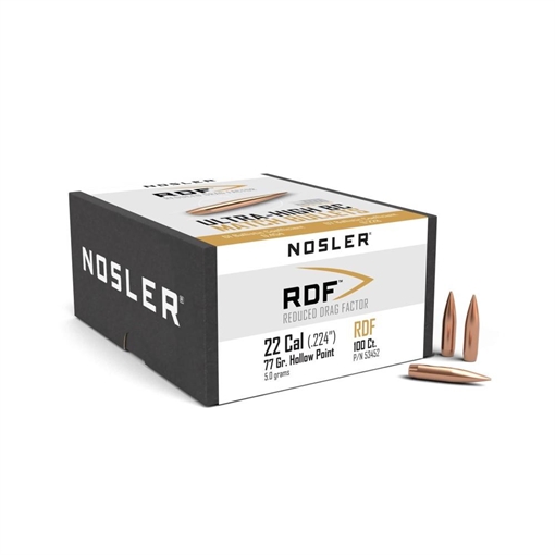 Nosler RDF Match Bullets .22 cal .224" 77 gr HPBT 100/ct) 53452