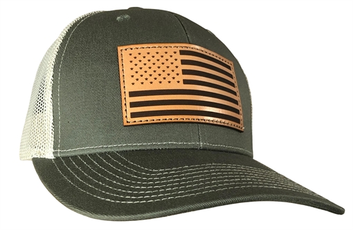 Outdoor Cap Olive/Khaki Trucker w/USA Flag Leather Patch USA-771 OK