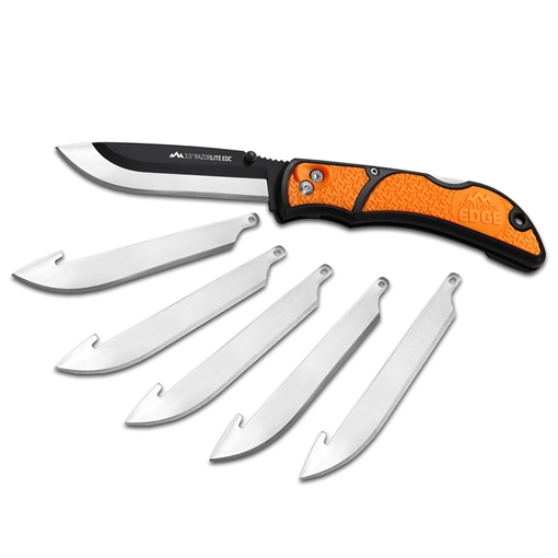 Outdoor Edge RazorLite 3.50" Folding Plain Black Oxide 420J2 SS Blade TPR Blaze Orange Handle RB20C
