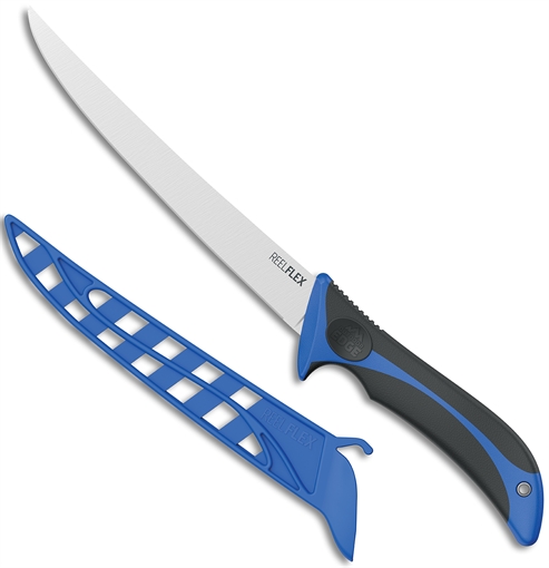 Outdoor Edge ReelFlex 7.50" Fixed Fillet Plain Satin 4116 SS Blade, Blue/Black TPR Handle RF75C