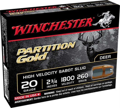 WINCHESTER PARTITION GOLD SABOT 20GA 2 3/4IN 300GR 5RD (20 BOX CASE) SSP20