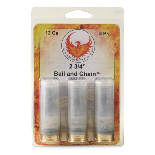 Phoenix Rising Ball & Chain Shotshells 2- 60 Cal Balls Connected with 6'' Cable 12ga 2-3/4" 1200 fps 5/ct PR-BALL AND CHAIN