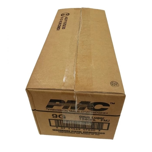PMC Bronze 9mm Luger Handgun Ammo - 124 Grain FMJ 1000rd Case 9G