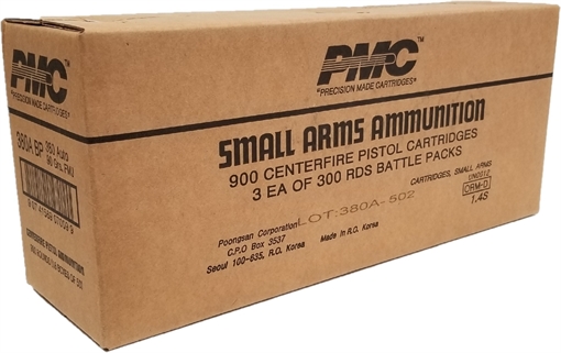 PMC Bronze Battle Pack .380 ACP Handgun Ammo - 90 Grain FMJ 900rd (3 Battle Pack) Case 380A-BP