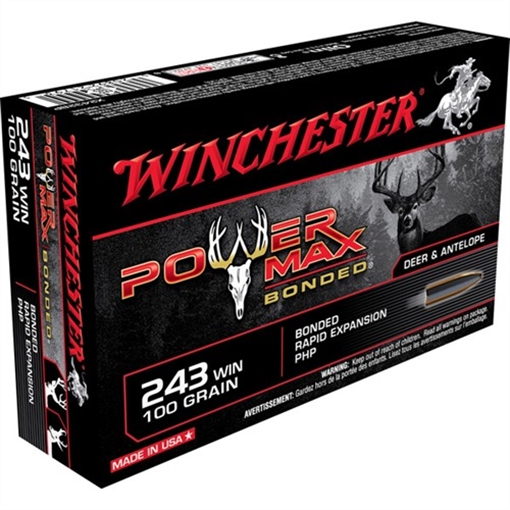 POWER MAX BONDED AMMO 243 WINCHESTER 100GR BONDED X2432BP