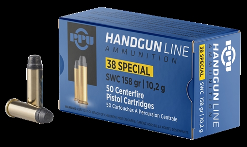 PPU Handgun 38Special 158gr Semi Wadcutter 50 Per Box/10 Case PPH38SS