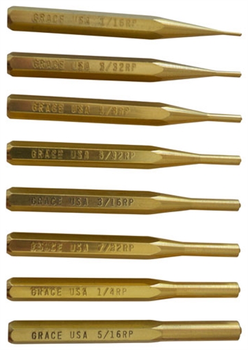 GRACE USA PUNCH SET ROLL PIN PUNCH SET OF 8 BRASS GBRP8 GRBRP8