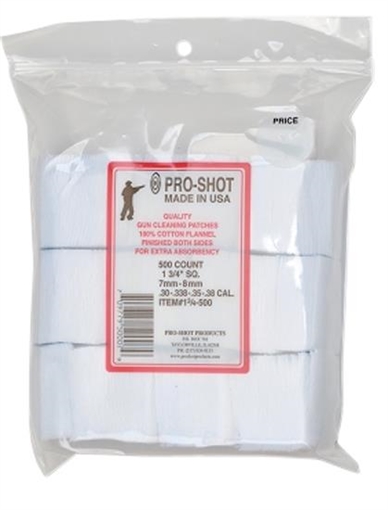PRO-SHOT 13/4IN SQUARE PATCHES - 6MM BENCHREST/7MM TO .38 CAL. - 500 COUNT 13/4-500 13/4-500 134500