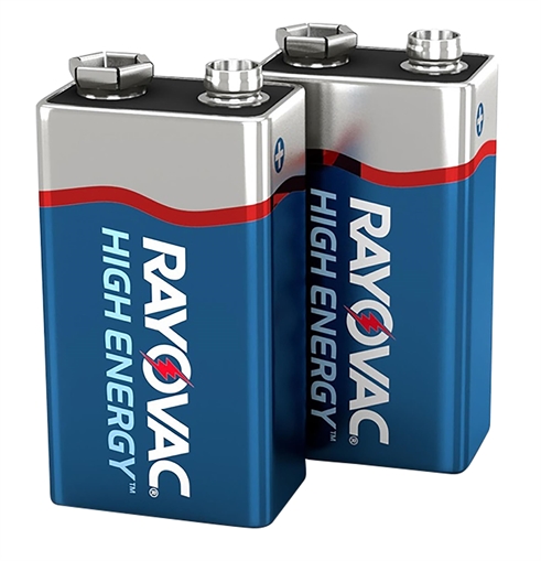 Rayovac 9V HIGH ENERGY Alkaline Batteries Silver/Blue 9 Volts 565 mAh (2) Single Pack T A16042J