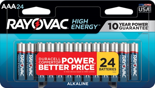 RAYOVAC HIGH ENERGY ALKALINE AAA BATTERIES 24 PACK E302344702