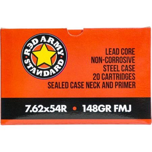 Red Army Standard Steel Case Non-corrosive Rifle Ammunition 7.62x54R 148gr FMJ 620/ct Case (20/ct Boxes) AM3421