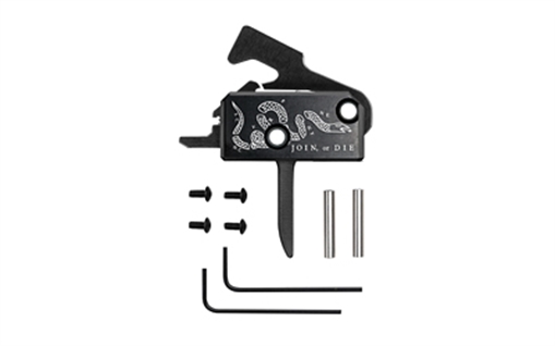 Rise Armament Super Sporting Trigger, Join or Die, Flat Trigger, Anodized Finish, Black, Includes Anti-Walk Pins RA-140F-JOD