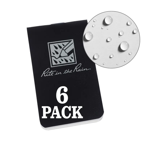 Rite in the Rain On-The-Go Notebook (Blank) - Black - 6 Pack OTG771L