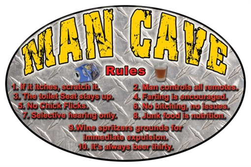 RIVER'S EDGE GIFTS SIGN 12"x17" "MANCAVE RULES" 1527