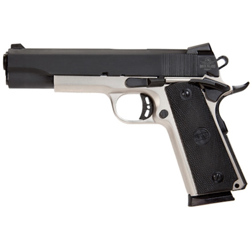 Armscor Rock Standard FS 2-Tone, 1911, Semi-automatic, Metal Frame Pistol, Full Size, 45ACP, 5" Barrel, Steel, Two-Tone Finish, Black and Silver, Rubber Grips, Fixed Sights, 8 Rounds, 1 Magazine 51447