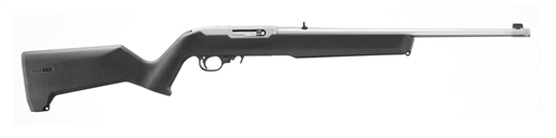 Ruger 10/22, Semi-automatic Rifle, 22 LR, 18.5" Cold Hammer Forged Barrel, 1/2x28 Threaded, Satin Finish, Silver, Black Magpul MOE X-22 Stock, Adjustable Rear Sight, Gold Bead Front Sight, 10 Rounds, 1 Magazine 31217