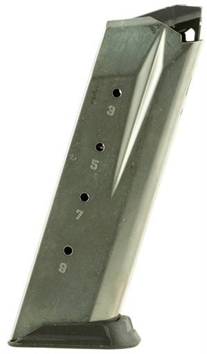 Ruger Magazine, 9MM, 10 Rounds, Fits Ruger American, Stainless, Polymer Base, Silver 90514