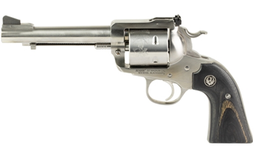 Ruger Blackhawk Bisley, Convertible, Single Action Only Revolver, 357 Magnum/9MM, 5.5" Barrel, Satin Stainless Steel Finish, Silver, Black Laminate Wood Grips, Ramp Front and Adjustable Rear Sights, 6 Rounds 00358