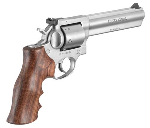 Ruger GP100, TALO Edition, Double/Single Action, Revolver, 357 Magnum, 6" Barrel, Steel, Satin Finish, Silver, Hogue Walnut Grip, Ramp Front and Adjustable Rear Sights, 6 Rounds 01759