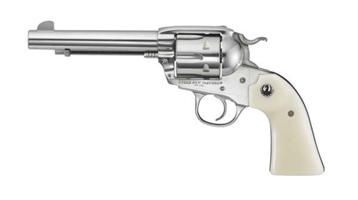 Ruger Vaquero Bisley, Single Action Only, Revolver, 45 Long Colt, 5.5" Barrel, Stainless Steel, High-Gloss Finish, Simulated Ivory Grips, Blade Front and Integral Rear Sights, 6 Rounds 05129