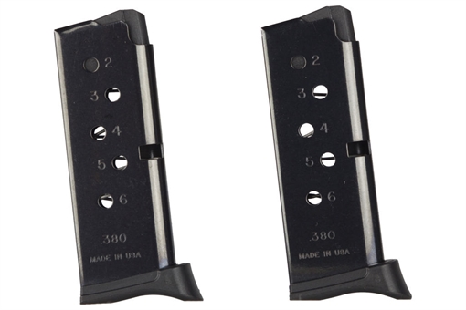 Ruger Magazine, 380ACP, 6 Rounds, Fits Ruger LCP, with Finger Rest, 2 Pack, Steel, Blued Finish 90643