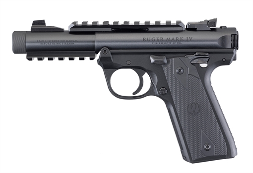 Ruger Mark IV Tactical, 22/45, Single Action, Semi-automatic, Polymer Frame Pistol, Full Size, 22LR, 4.4" Barrel, Threaded Barrel, Blued Finish, Checkered Grips, Adjustable Rear Sight, 10 Rounds, 2 Magazines 40149