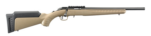 Ruger American 22 LR, 16" Barrel, Threaded 1/2X28, Satin Blued, Black, Flat Dark Earth, 10rd, Scope Base, Flush Mounted Rotary Magazine