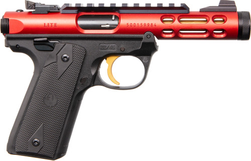 Ruger Mark IV 22/45 Lite 22 LR, 4.4" Threaded Barrel, Red Barrel, Gold Trigger, 10rd