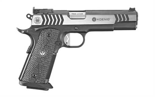 Ruger SR1911 Competition, Single Action Only, Semi-automatic, Metal Frame Pistol, Full Size, 9MM, 5" Barrel, Stainless Steel, Black Nitride and Stainless Finish, G10 Grips, Fiber Optic Front and Adjustable Rear Sights, Manual Safety, 10 Rounds 06766