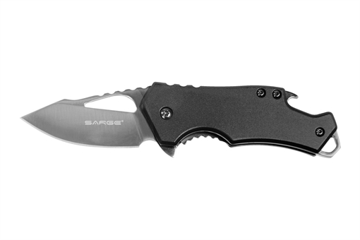 Sarge Knives Black Fuse Folding Knife 2 3/8" Blade Black with Bottle Opener SK-502BK
