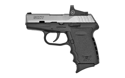 SCCY CPX-2, Double Action Only, Semi-automatic, Polymer Frame Pistol, Compact, 9MM, 3.1" Barrel, Satin Slide, Black Frame, 10 Rounds, Crimson Trace Red Dot Sight, 2 Magazines CPX-2TTRD