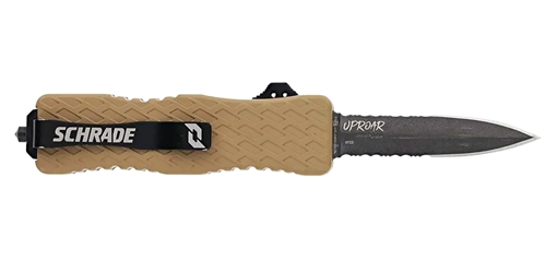 Schrade Uproar Automatic 3" OTF Dagger Part Serrated Black Oxide D2 Steel Blade, Flat Dark Earth Textured Aluminum Handle 1159305