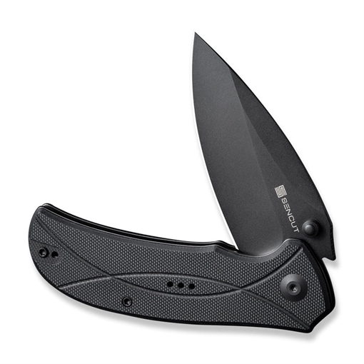 SENCUT Hyrax Flipper/Thumb Stud Folding Knife 3.30"" Black 9Cr18MoV Leaf Shaped Plain Edge Blade, Black G10 Handle S23097-1