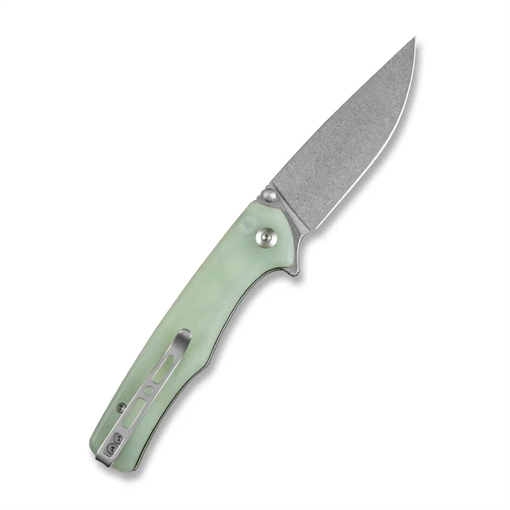 SENCUT Crowley Flipper/Thumb Stud Folding Knife 3.48"" Satin D2 Drop Point Plain Edge Blade, Natural G10 Handle S21012-1 S210121