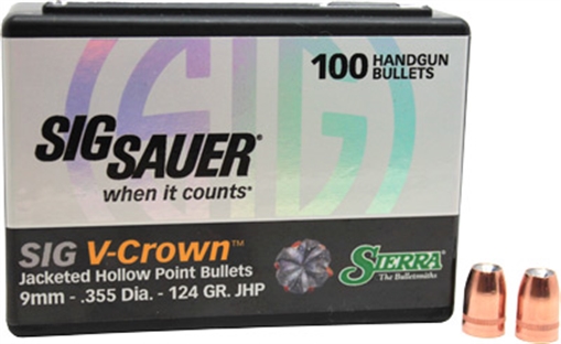 Sig Sauer V-Crown By Sierra Handgun Bullets 9mm .355" 124 gr. JHP Sig Sauer V-Crown 100/ct 9924