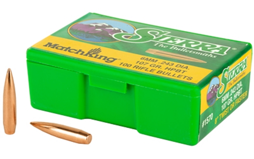 Sierra Bullets MatchKing, .243 Diameter, 6MM/243 Winchester, 107 Grain, Boat Tail Hollow Point, 100 Count 1570